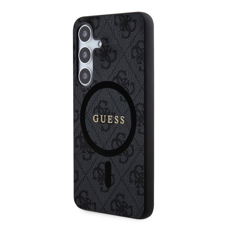 Guess PU Leather 4G Colored Ring MagSafe Zadný Kryt pre Samsung Galaxy S24 Black