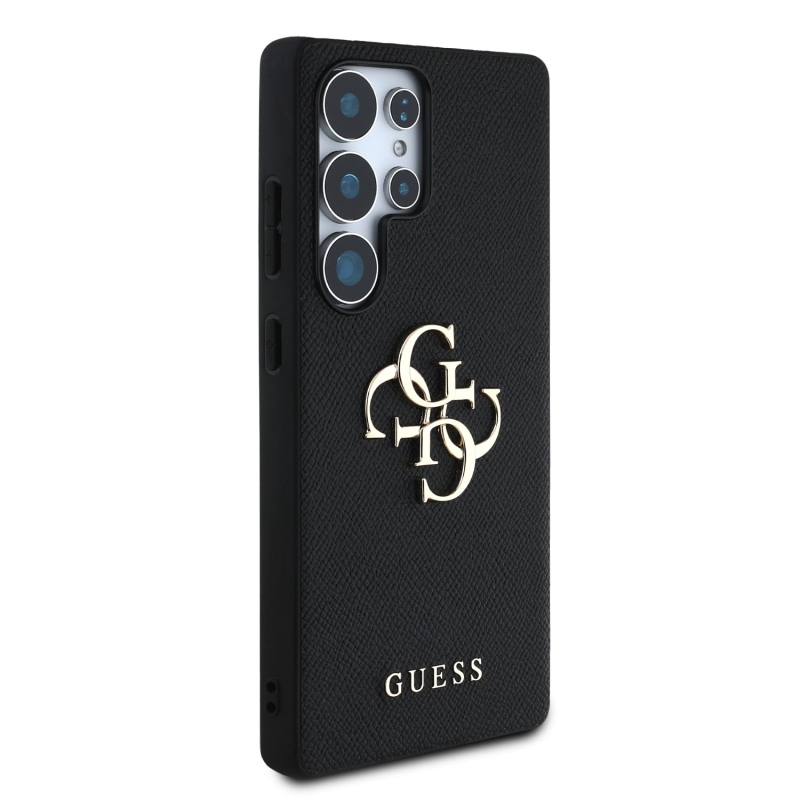 Guess PU Grained 4G Metal Logo Zadný Kryt pre Samsung Galaxy S25 Ultra Black