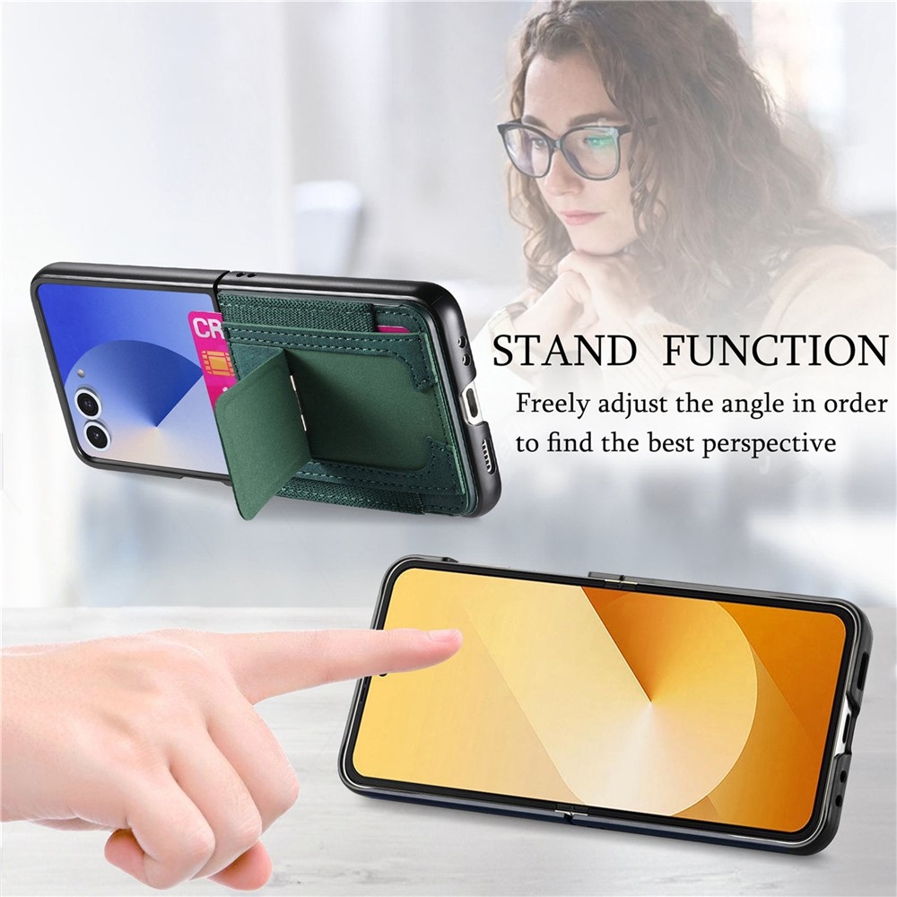 Luxurious plastový kryt s umelou kožou na Samsung Galaxy Z Flip7 5G - zelený