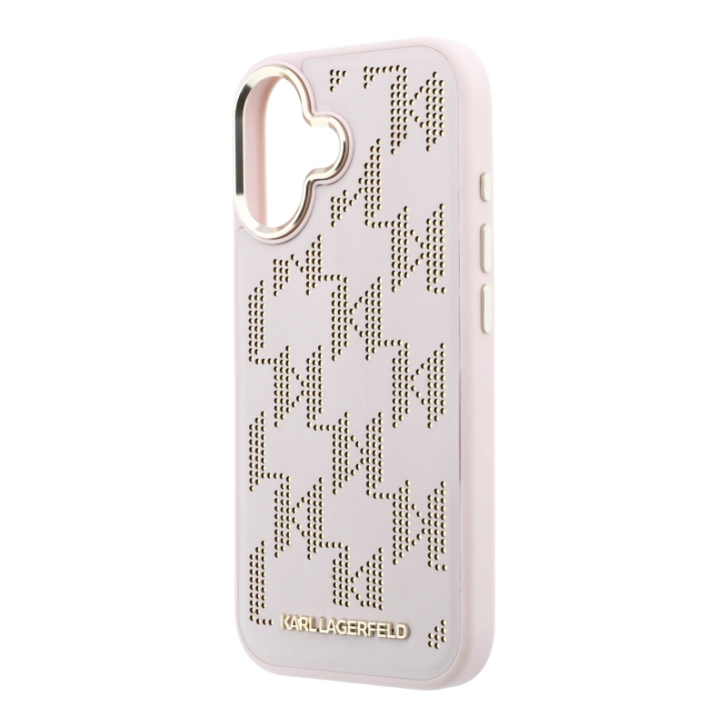Karl Lagerfeld PU perforovaný Monogram MagSafe zadný kryt pre iPhone 17, ružový