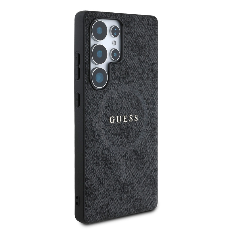 Guess PU Leather 4G Colored Ring MagSafe Zadný Kryt pre Samsung Galaxy S25 Ultra Black