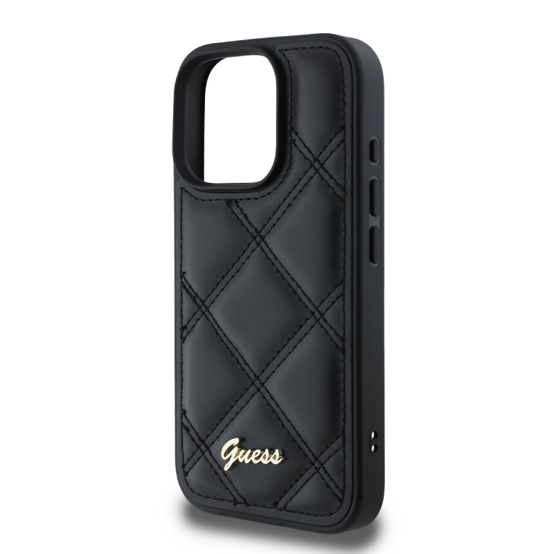 Guess PU Leather Quilted Zadný Kryt pre iPhone 16 Pro Black