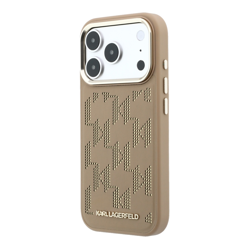 Karl Lagerfeld PU perforovaný Monogram MagSafe zadný kryt pre iPhone 17 Pro Max, béžový