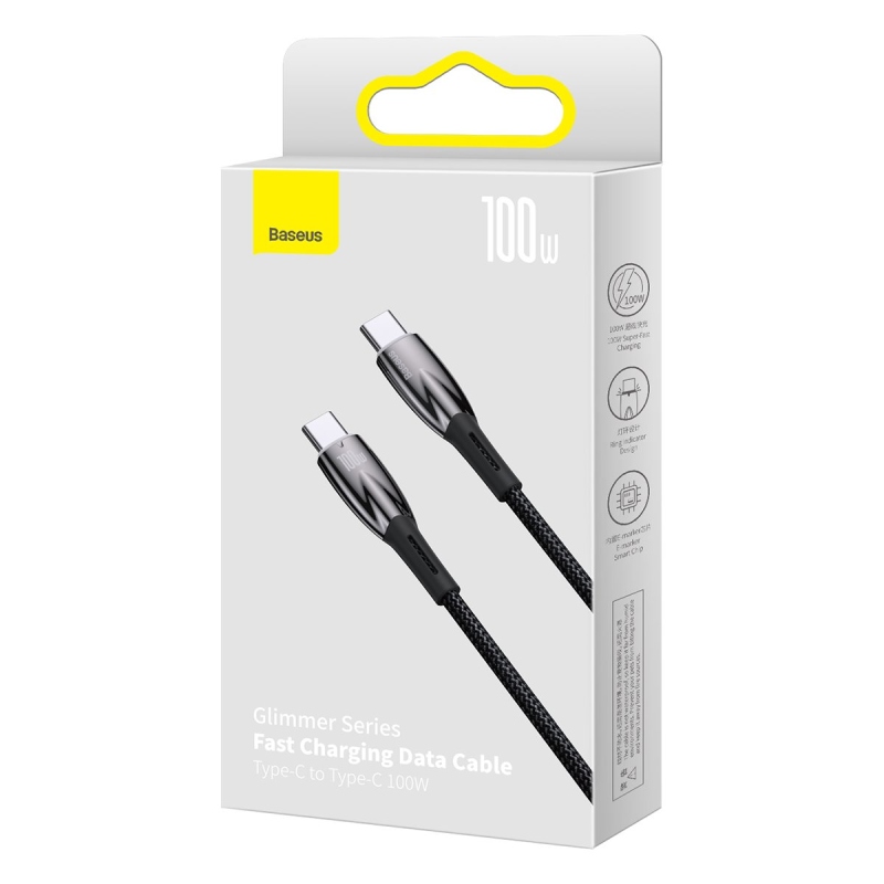 Baseus Glimmer Series Fast Charging Dátový Kábel USB-C - USB-C 100W 1m Black