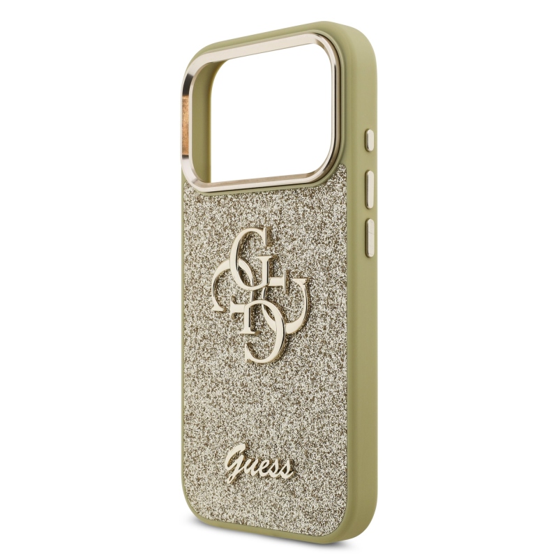 Guess PU Pevný zadný kryt 4G s kovovým rámom pre iPhone 17 Pro Gold