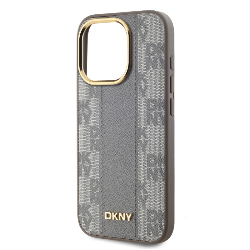 DKNY PU Leather Checkered Pattern Magsafe Zadný Kryt pre iPhone 15 Pro Max Beige