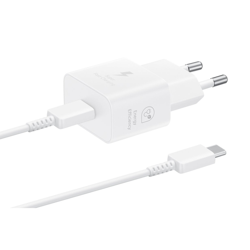 EP-T2510EWE + EP-DN980BWE Samsung USB-C 25W Cestovná nabíjačka + USB-C Dátový Kábel White (OOB Bulk)