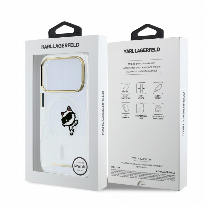 Karl Lagerfeld IML Choupette Peekaboo Magsafe zadný kryt pre iPhone 18 Pro, priehľadný