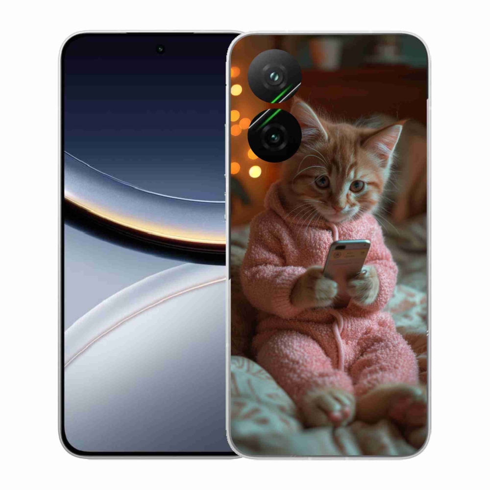 Gélový kryt mmCase na Xiaomi Poco F7 5G - mačiatko s mobilom