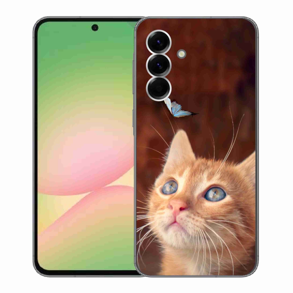 Gélový kryt mmCase na Samsung Galaxy A56 5G - motýľ a mačiatko