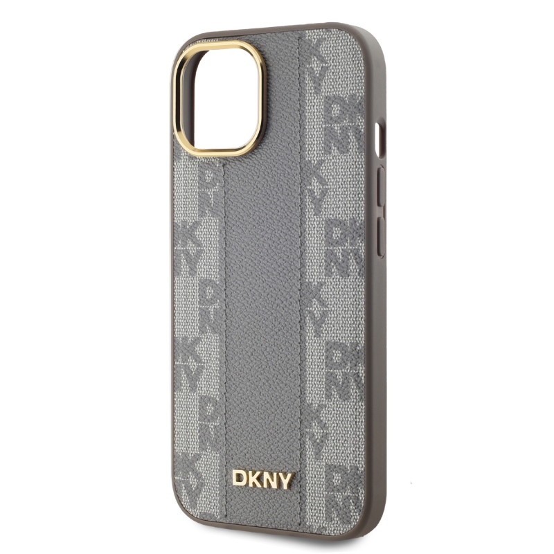 DKNY PU Leather Checkered Pattern Magsafe Zadný Kryt pre iPhone 15 Beige