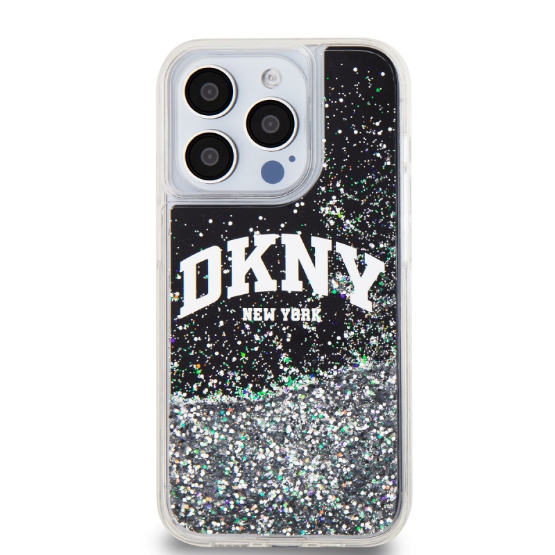 DKNY Liquid Glitter Arch Logo Zadný Kryt pre iPhone 15 Pro Black