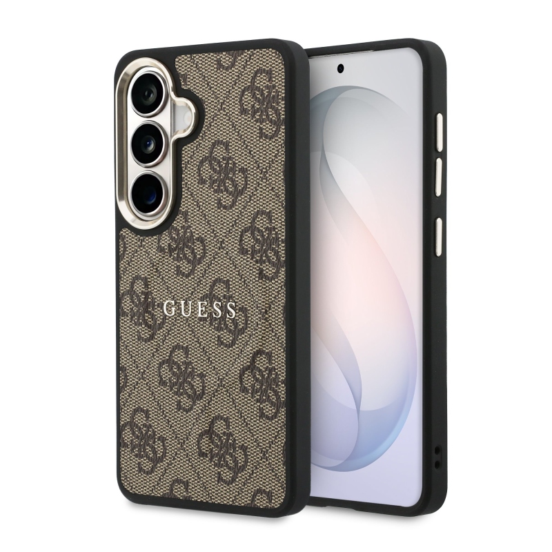 Guess PU kožený zadný kryt 4G Gold Frame s magnetickým rámom pre Samsung Galaxy S26+ Brown