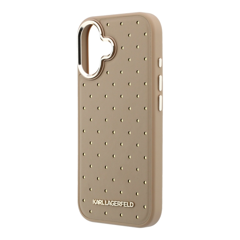 Karl Lagerfeld PU Perforated Gold Dots MagSafe zadný kryt pre iPhone 17, béžový