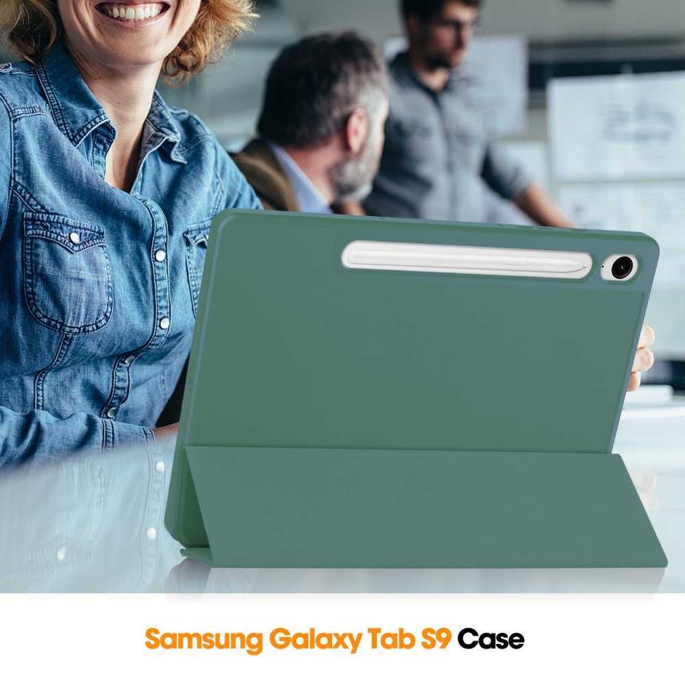 Case chytré zatváracie púzdro na Samsung Galaxy Tab S9 FE - tmavozelené