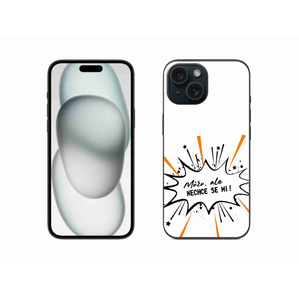 Gélový kryt mmCase na iPhone 15 - vtipný text 11 biele pozadie