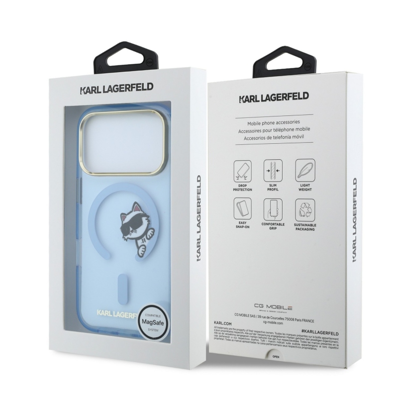 Karl Lagerfeld IML Choupette Peekaboo Magsafe zadný kryt pre iPhone 18 Pro, modrý