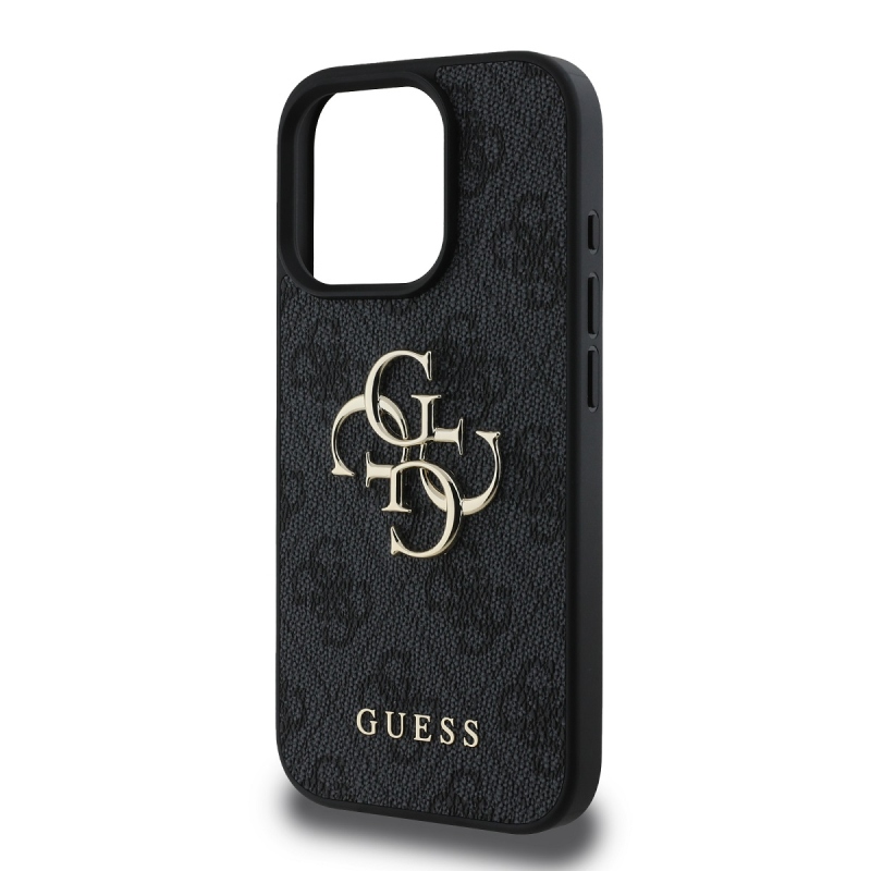 Guess PU 4G Metal Logo Zadný Kryt pre iPhone 16 Pro Max Grey