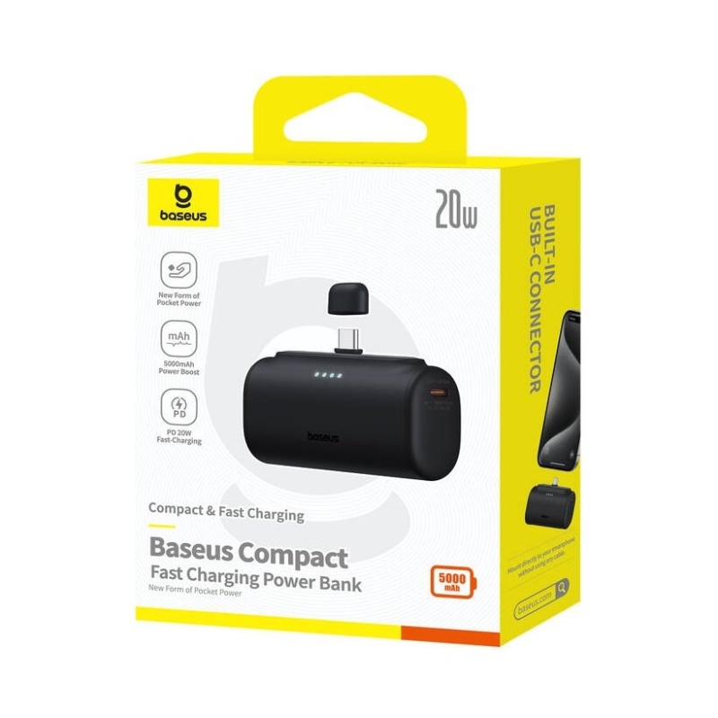 Baseus Compact 20W Fast Charge USB-C Powerbank 5000mAh Cluster Black
