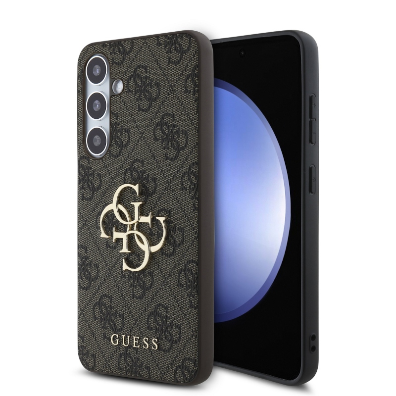 Guess PU 4G Metal Logo Zadní Kryt pre Samsung Galaxy S24 FE Brown