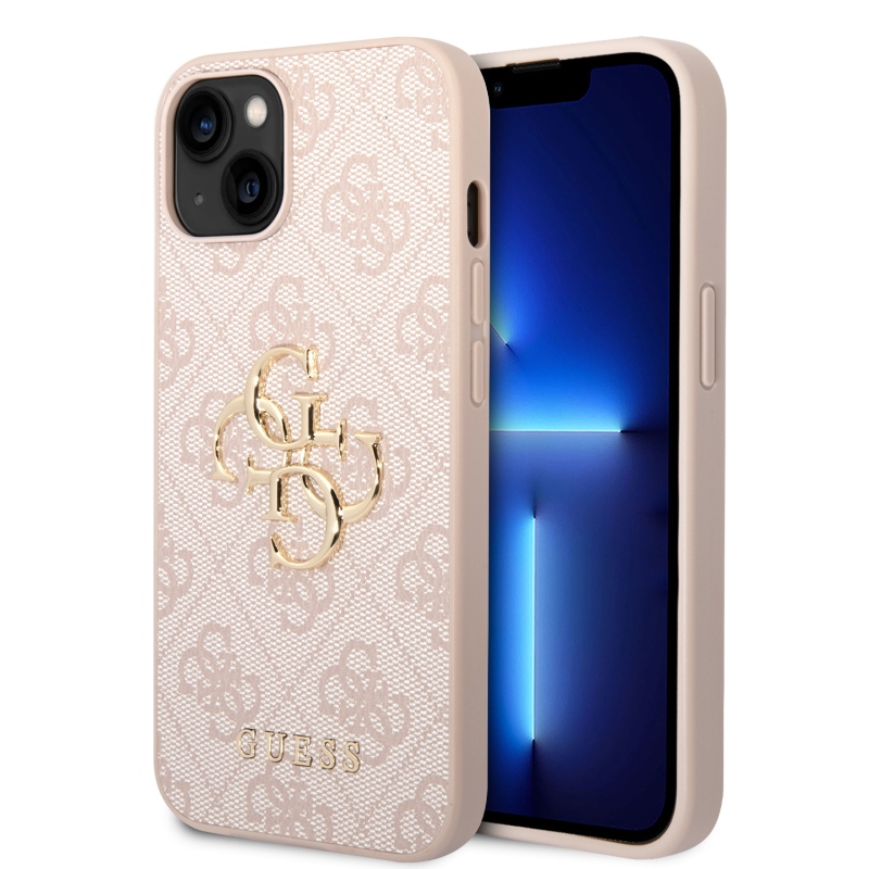 Guess PU 4G Metal Logo Zadný Kryt pre iPhone 15 Pink