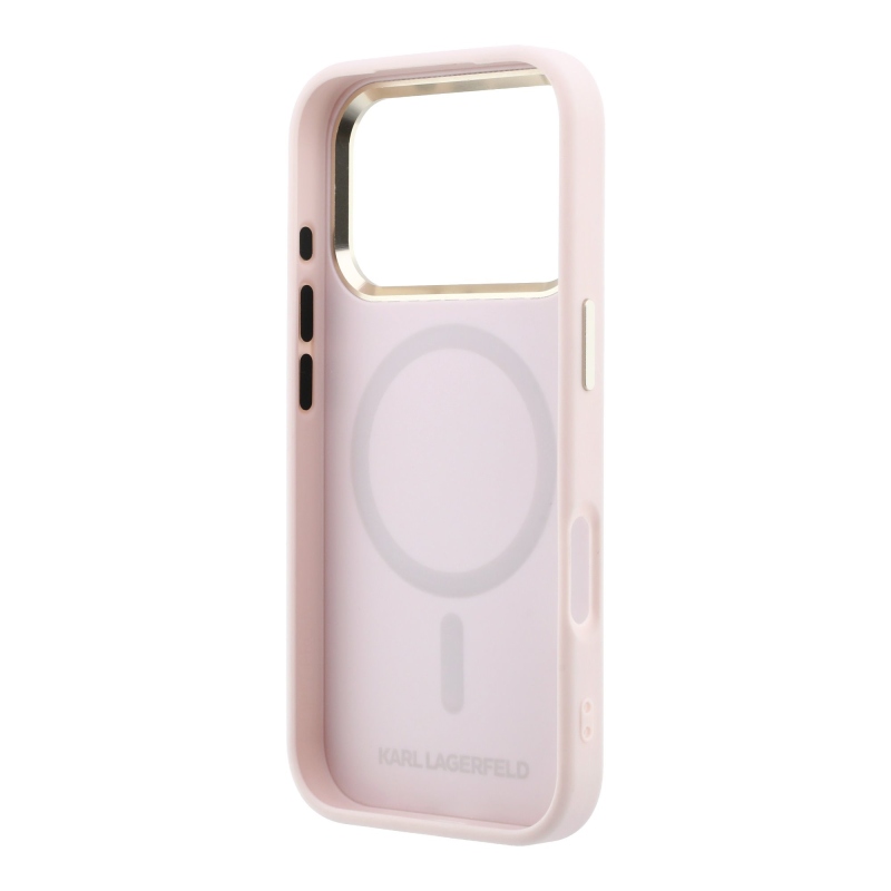 Karl Lagerfeld PU perforovaný obal s monogramom a MagSafe pre iPhone 17 Pro, ružový