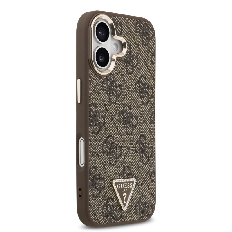 Guess PU kožený zadný kryt 4G Triangle Logo Gold Frame MagSafe pre iPhone 17 Brown