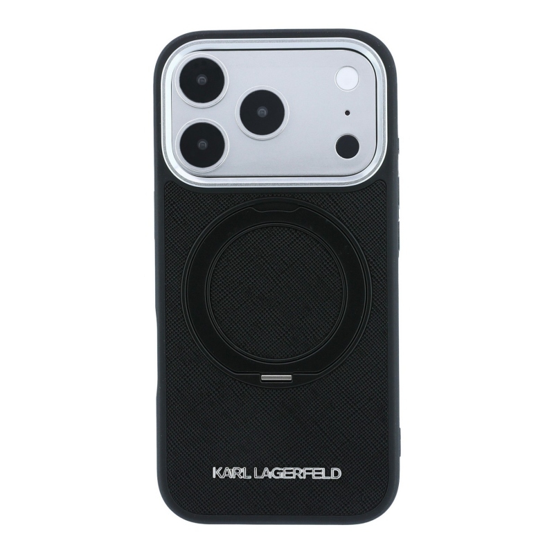 Karl Lagerfeld PU Saffiano Ring Stand MagSafe zadný kryt pre iPhone 18 Pro Max, čierny