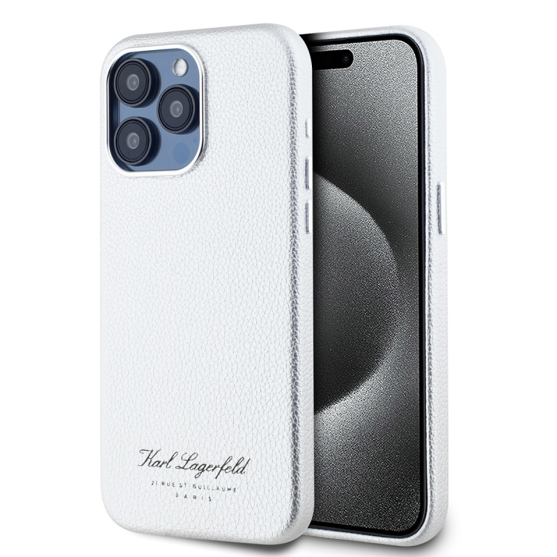 Karl Lagerfeld Grained PU Hotel RSG Zadný Kryt pre iPhone 15 Pro Grey