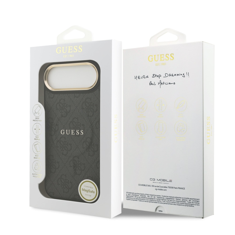Guess PU kožený zadný kryt 4G Gold Frame MagSafe pre iPhone Air Black