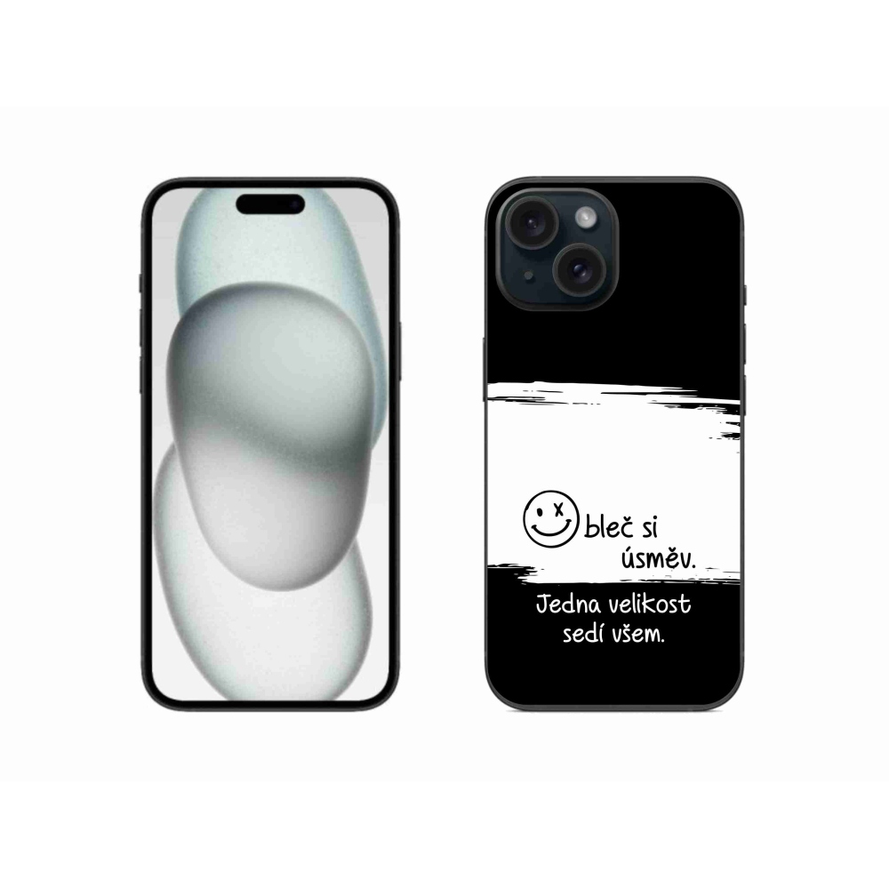 Gélový kryt mmCase na iPhone 15 - vtipný text 8 bieločierne pozadie