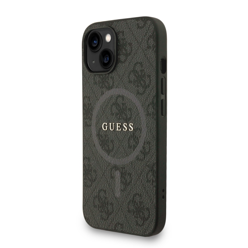Guess PU Leather 4G Colored Ring Strap MagSafe Zadný Kryt pre iPhone 15 Black