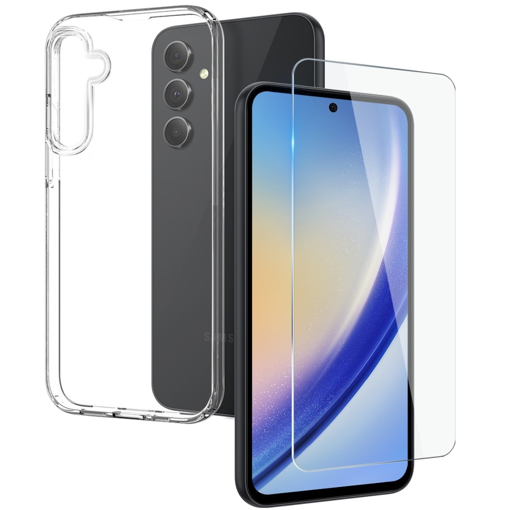 NORTHJO priehľadný gélový obal + tvrdené sklo na Samsung Galaxy A55 5G - priehľadný