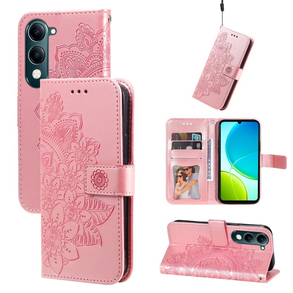 Floral knižkové puzdro na Vivo Y29s 5G - ružové
