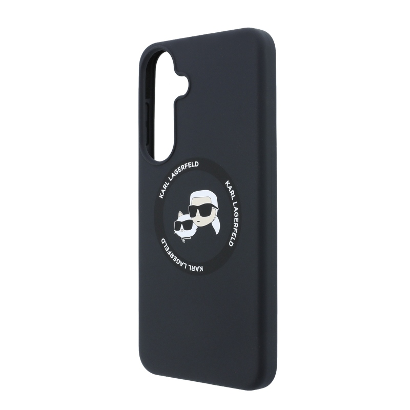 Karl Lagerfeld – zadný kryt z tekutého silikónu s dvojitými hlavami a magnetickým uchytením pre Samsung Galaxy S26 FE, čierny