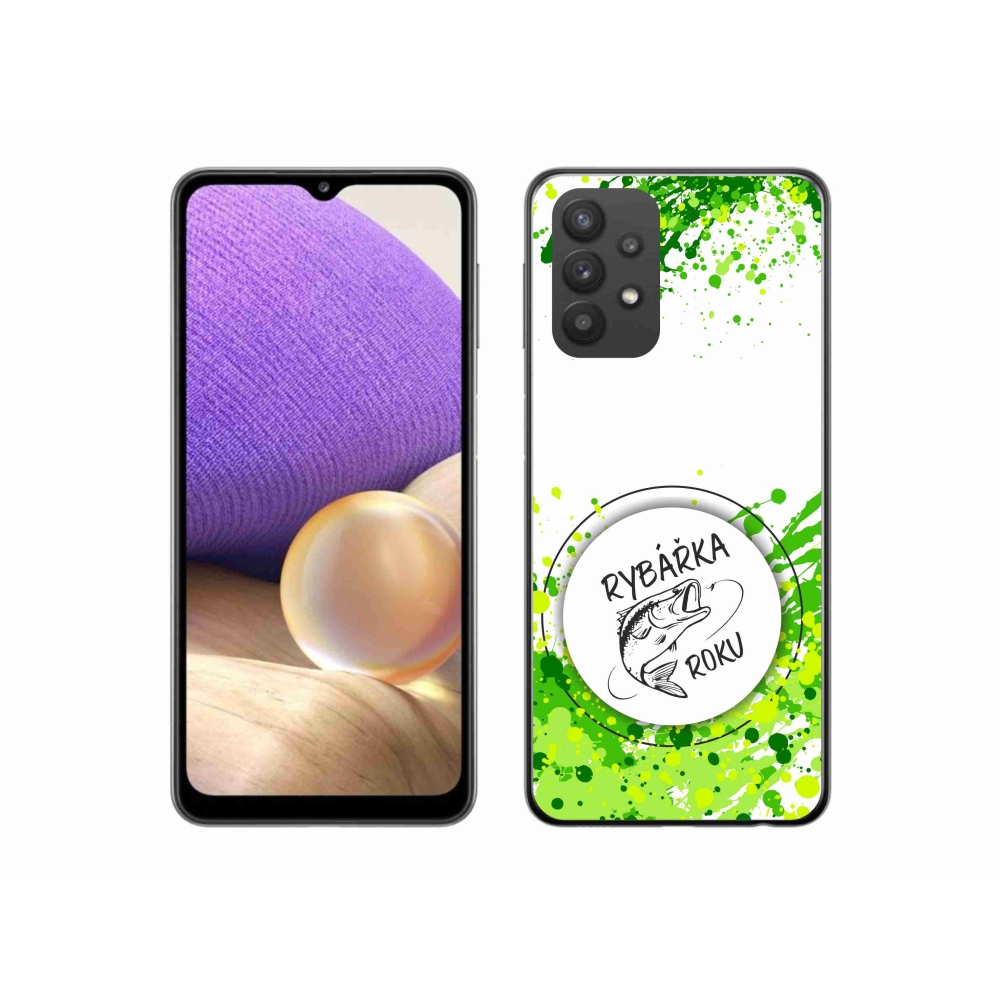 Gélový kryt mmCase na Samsung Galaxy A32 5G - rybárka roku biele pozadie