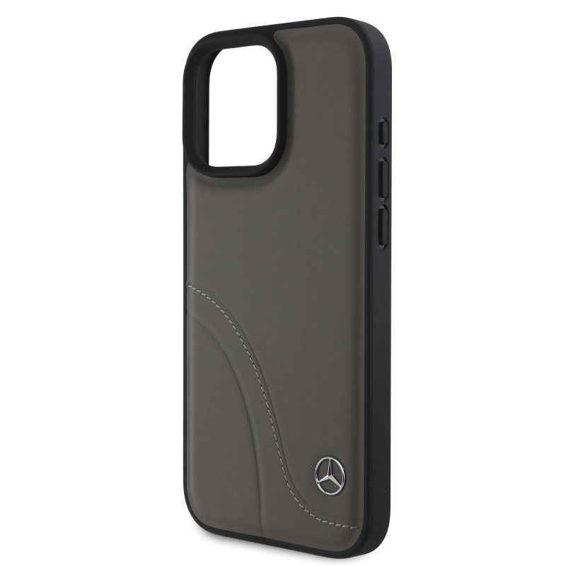 Mercedes Curved Stitches Leather Zadný Kryt pre iPhone 16 Pro Brown