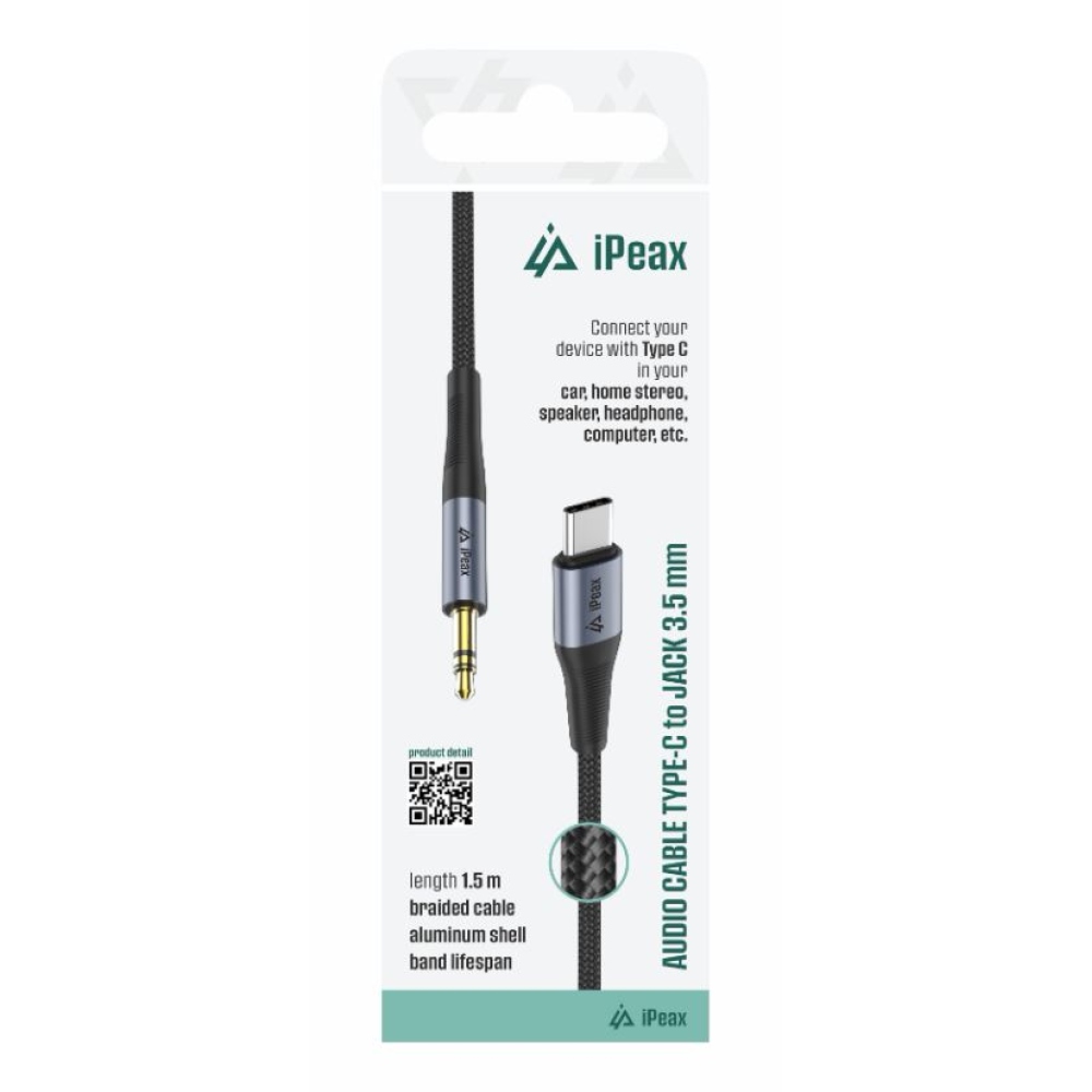 iPEAX Adaptér USB-C / 3,5 mm jack 1,5 m - čierny