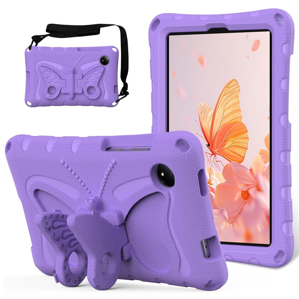 Kids Butterfly EVA odolné puzdro s popruhom na tablet Xiaomi Redmi Pad SE 8.7 - fialové