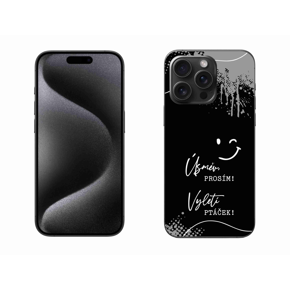 Gélový kryt mmCase na iPhone 15 Pro Max - vtipný text 4 čierne pozadie