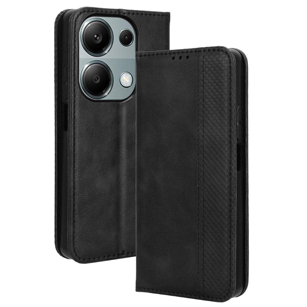 Vintage knižkové púzdro na Xiaomi Redmi Note 14S/Note 13 Pro 4G/Poco M6 Pro - čierne
