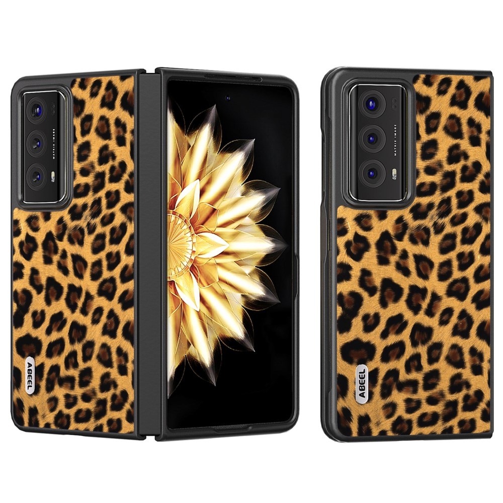 Leopard plastové púzdro s umelou kožou na Honor Magic V2 - zlaté
