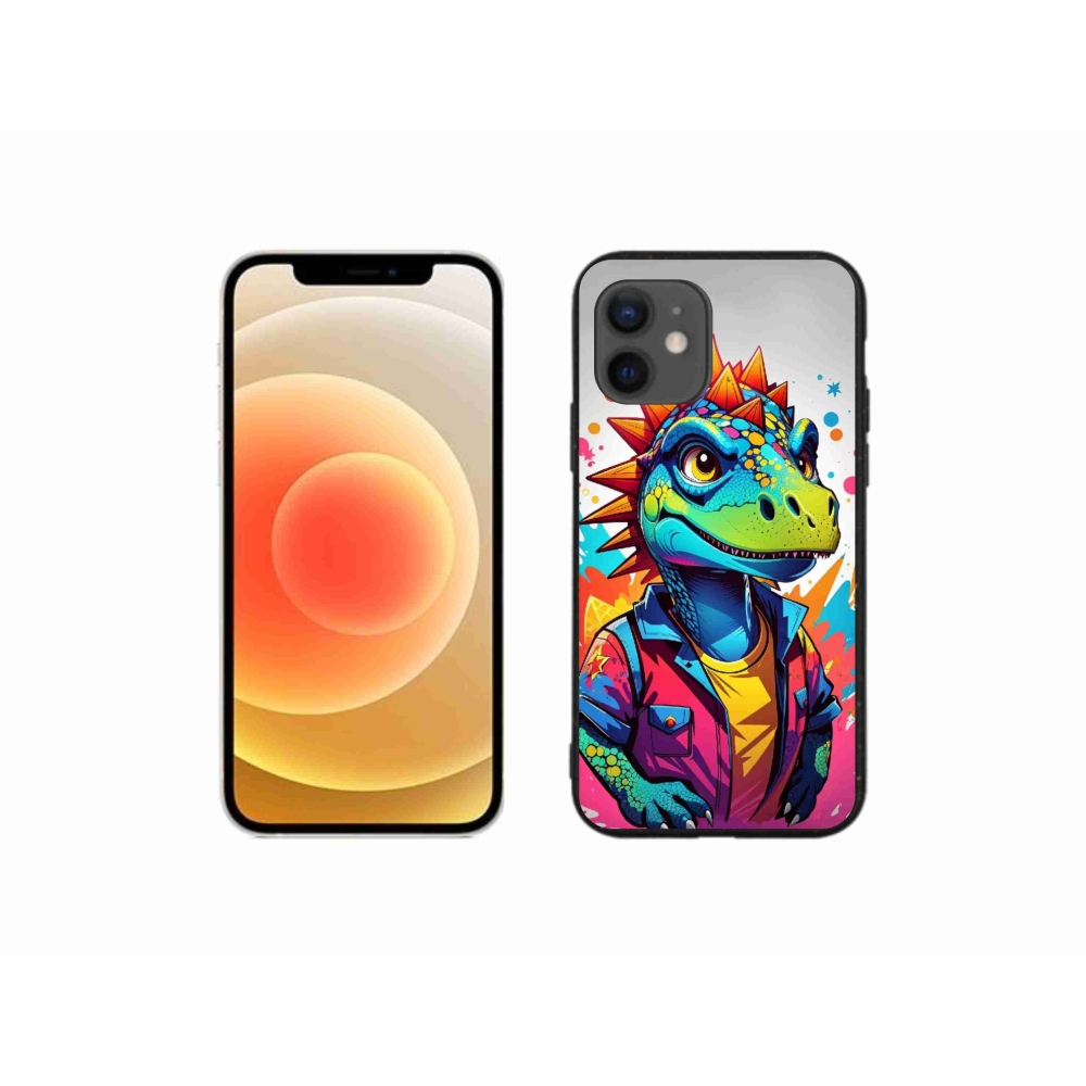 Gélový kryt mmCase na iPhone 12 mini - farebný dinosaurus