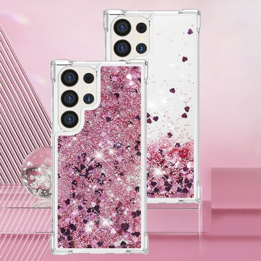 Glitter presýpací gélový obal na Samsung Galaxy S24 Ultra - ružovozlatý/srdiečka