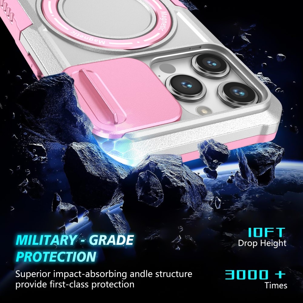 Military odolný kryt s MagSafe na iPhone 14 Pro Max - ružový/biely