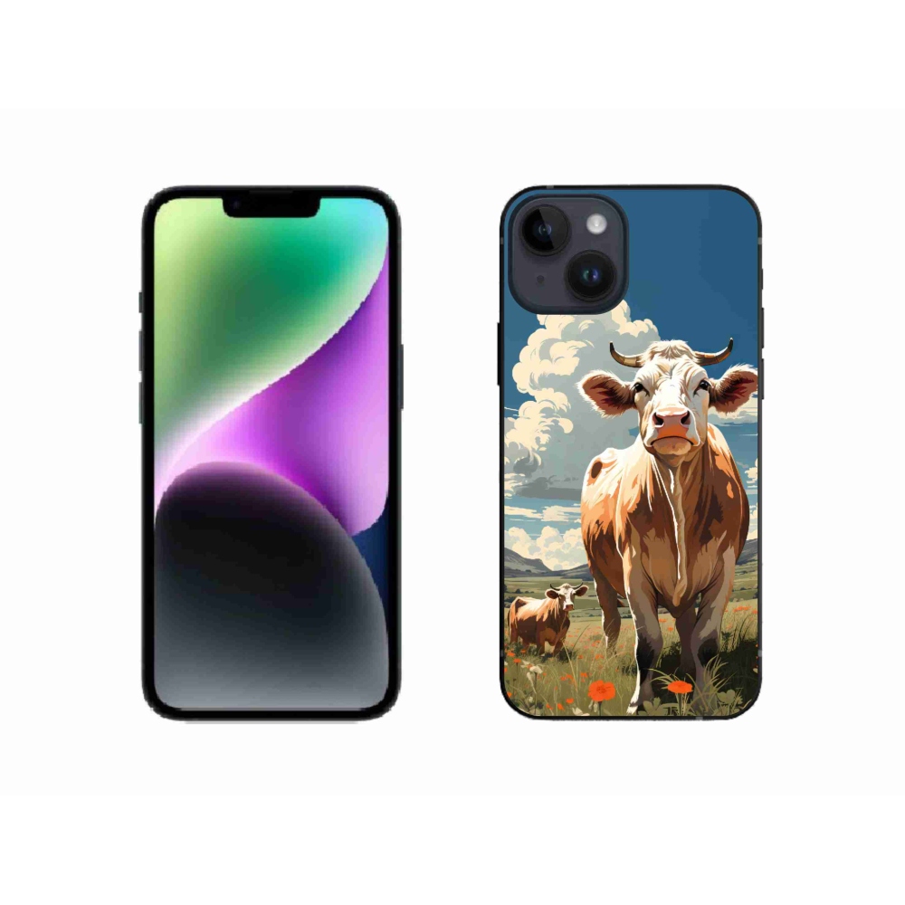 Gélový kryt mmCase na iPhone 14 - kravy na lúke