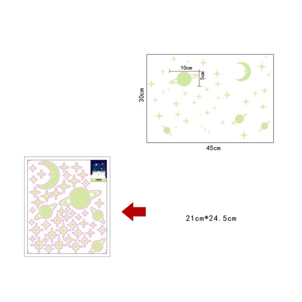 Súprava fluorescenčných samolepiek na stenu - hviezdy a mesiac