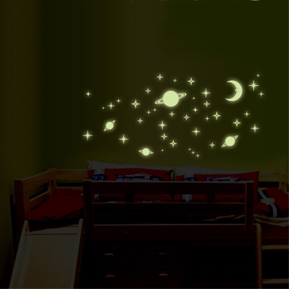 Súprava fluorescenčných samolepiek na stenu - hviezdy a mesiac