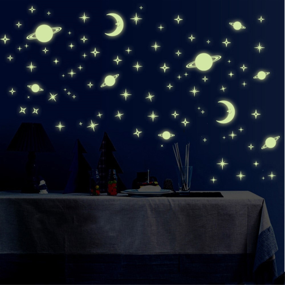Súprava fluorescenčných samolepiek na stenu - hviezdy a mesiac