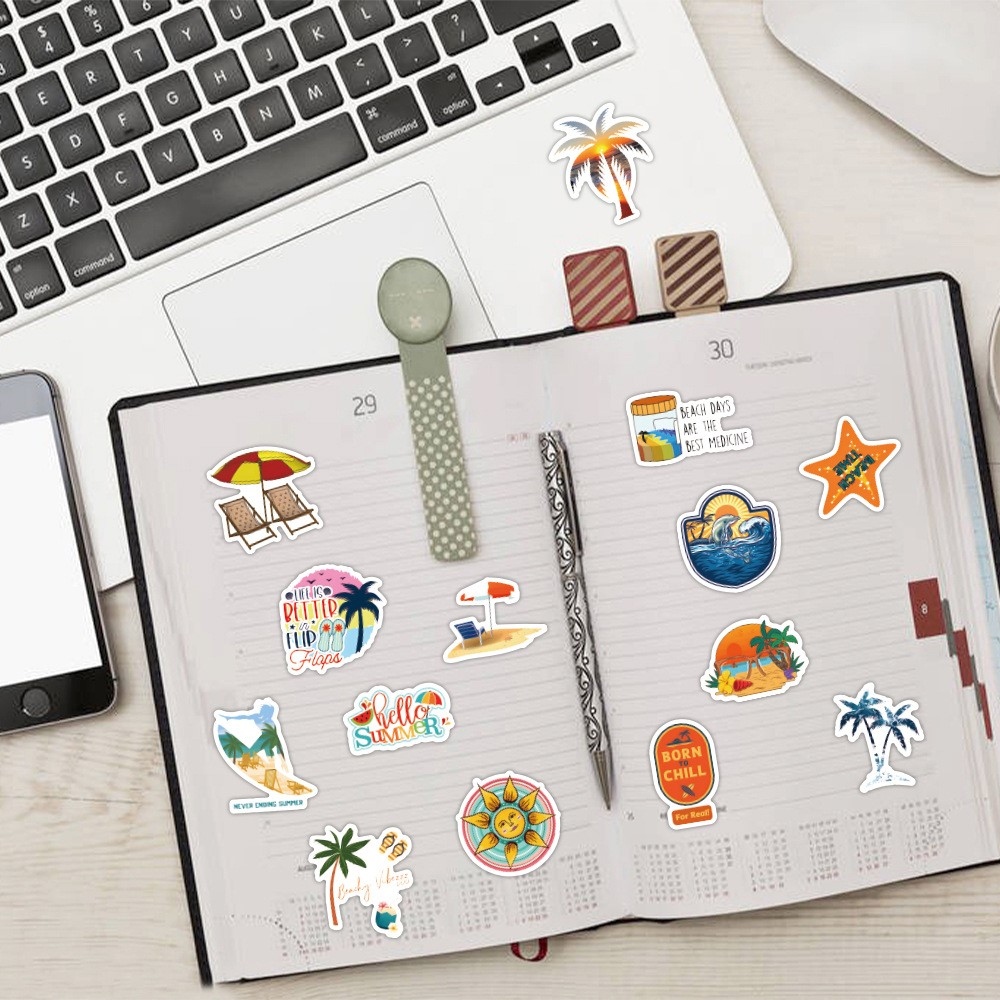 Súprava letných samolepiek (120 ks) - plážové motívy